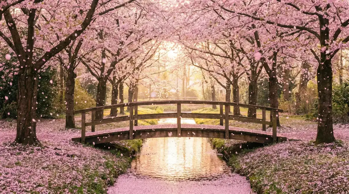 樱花桥畔 - 美女裸身图 唯美风景